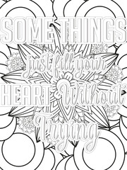 Dog Quotes Flower Coloring Page Beautiful black and white illustration for adult coloring book