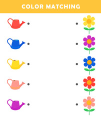 Color matching game for preschool kids. Color Matching Activities for Toddlers. Fun Puzzle with a Cute Cartoon Flower. Color matching worksheet for children.