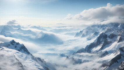 Obraz premium a mountain range covered in snow and clouds