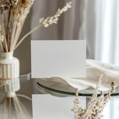 Blank greeting card mockup, flat lay,Wedding invitation card mockup, two sides, front and back, trendy beige concrete background, copy space