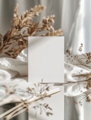 Blank greeting card mockup, flat lay,Wedding invitation card mockup, two sides, front and back, trendy beige concrete background, copy space