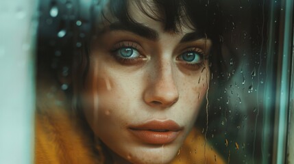 A close-up shot of a person gazing out a window, potentially lost in thought