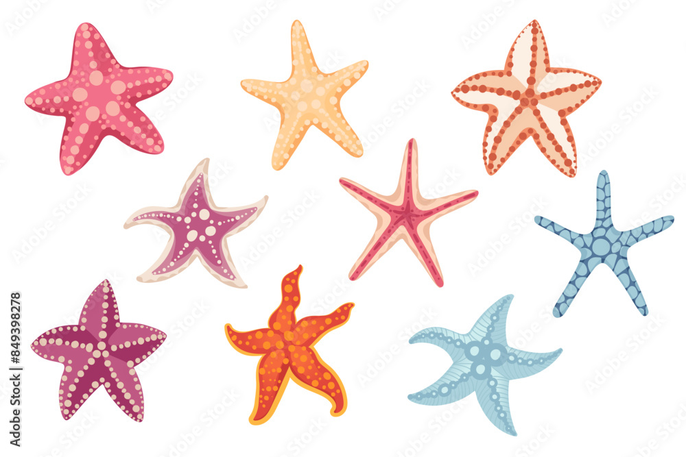 Wall mural set of colorful simple starfish vector illustration isolated on white background