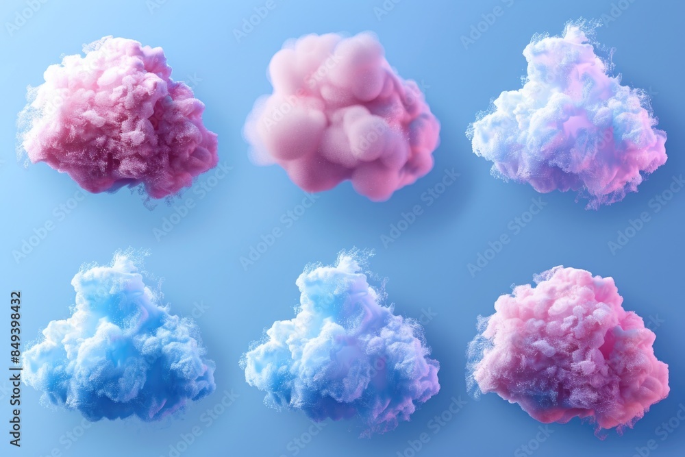 Poster A collection of white clouds floating in the air, with no distinct shapes or features