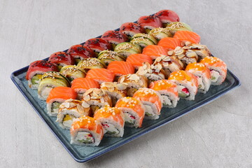 sushi set on the black stone