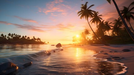 View on the beach at sunset with white sand Generative Ai