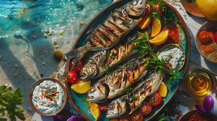 Fototapeta premium A vibrant platter of Palestinian Grilled Fish