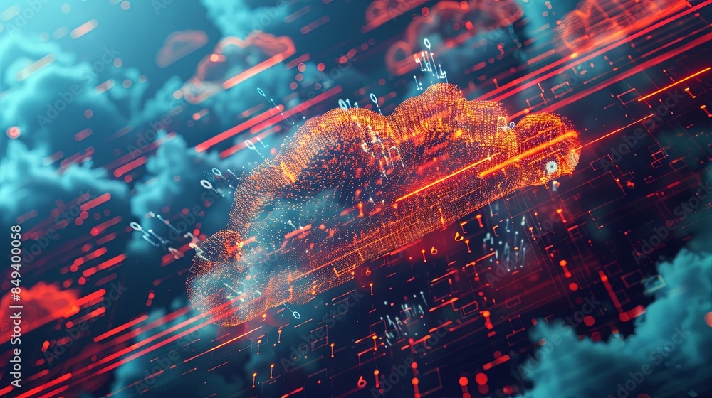 Fototapete an abstract visualization of cloud computing with digital elements representing data processing and 