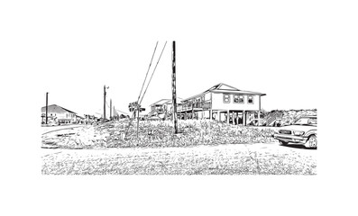Fototapeta premium Print Building view with landmark of St. George Island is the island in Florida. Hand drawn sketch illustration in vector.