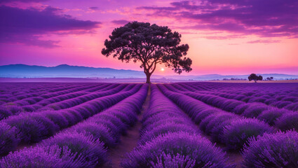 a field of lavender at sunset