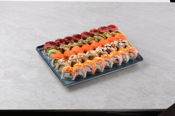 sushi set on the black stone