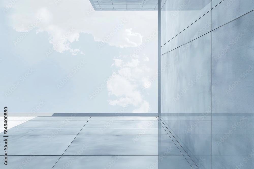Poster A view of a building foundation from the ground level, showing architectural details