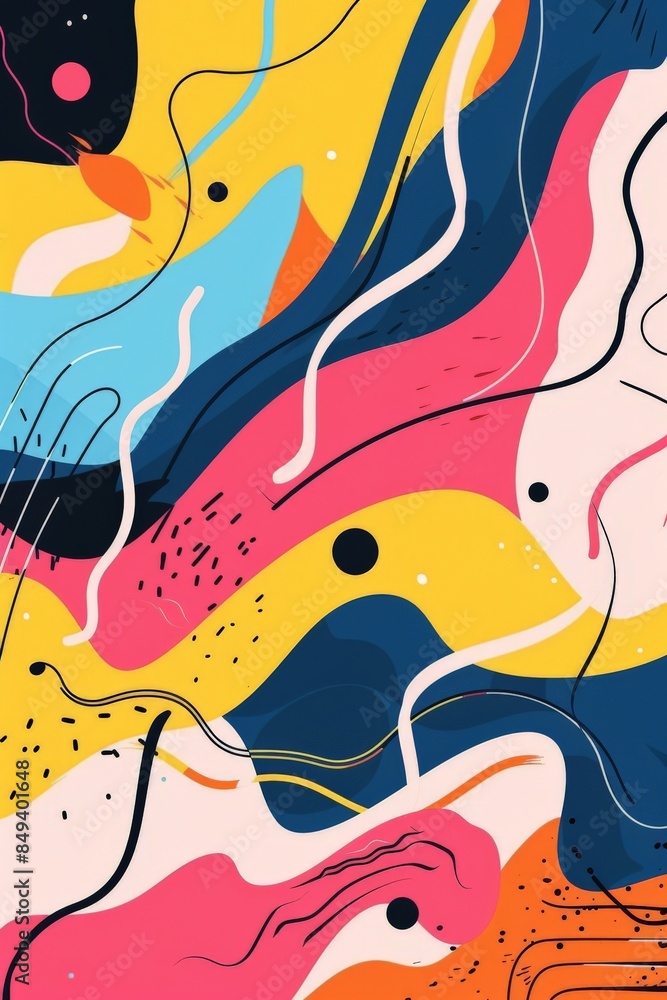 Poster abstract colorful background with vibrant shapes and lines.