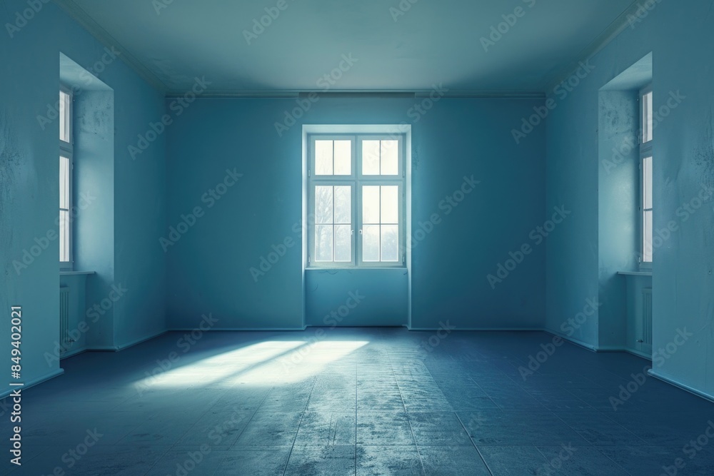 Poster A simple empty room with a window and a radiator, ideal for use in real estate or home decor contexts