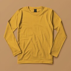 Blank long sleeved shirt mock up template, front and back view, isolated on white, plain yellow t-shirt mockup. Tee sweater sweatshirt design presentation for print, copy space