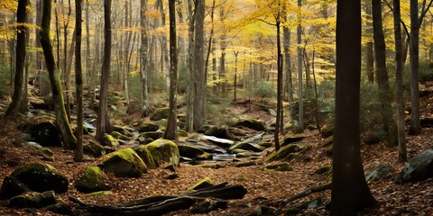 Wild ligh nature outdoor inside forest landscape background. Adventure travel hiking vibe scene