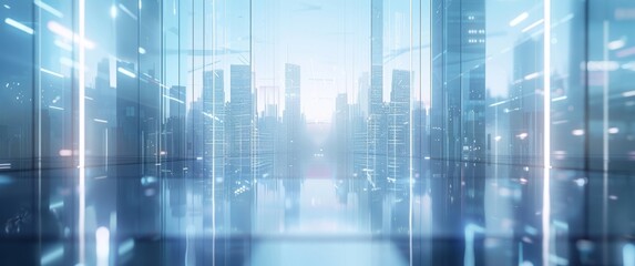 Fototapeta premium Abstract future city skylines with glass buildings and sky backgrounds, vector illustrations are designed in the style of digital technology for the commercial concept of urban landscape