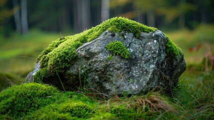 A moss covered stone in the early hours