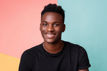Obraz premium Cheerful Young Man Smiling Against Colorful Background
