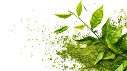Green tea powder on a transparent background