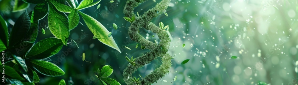 Poster abstract green vine dna with soft focus and bokeh effect.