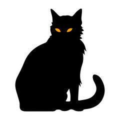 A cat with glowing yellow eyes sitting 