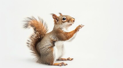 Obraz premium A squirrel standing on its hind legs with its front paws raised high