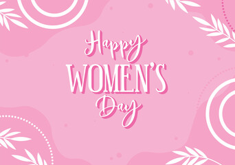Happy Women's Day postcard concept in flat cartoon design. A beautiful pink card that contains happy women's day greetings written in a beautiful font. Vector illustration.