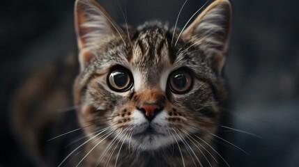   A close-up photo of a cat's face with one eye open, showing the entire face looking straight at the camera