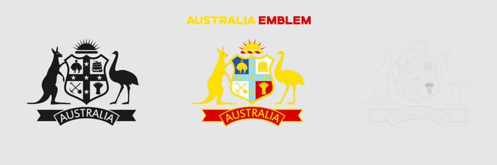 Australia Emblem Vector Pack. Emblem with Flag. Gray Emblem Silhouette. Gray Outline Emblem. Editable EPS file.