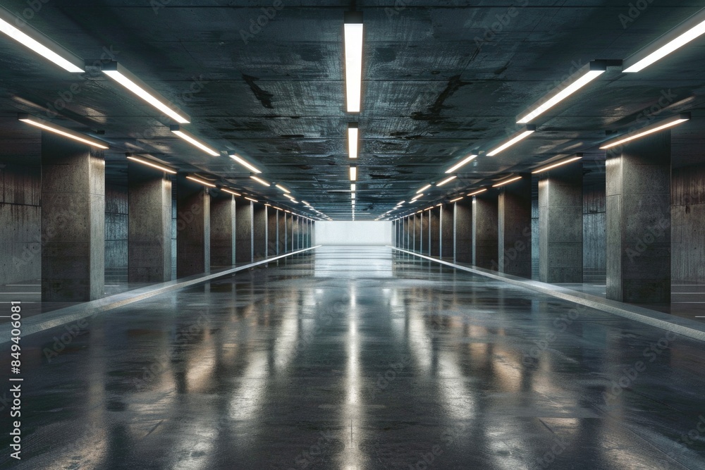 Poster a long hallway with a single light source at the far end, providing a sense of direction