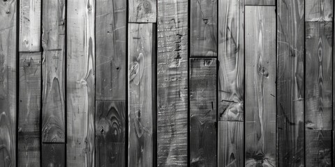 A close-up image of a wooden wall with a rough texture in grayscale