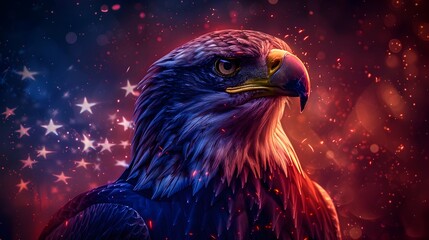 Majestic eagle with fierce talons and powerful wings soaring through a fiery cosmic galaxy filled with glowing stars and nebulae in a surreal,digital