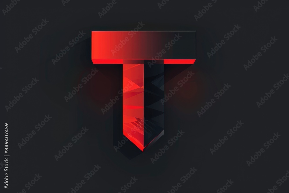 Poster a bold red and black letter t stands out against a dark black background, ideal for use in designs w