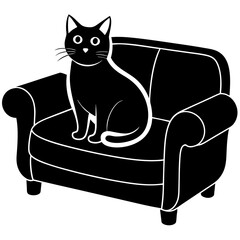 cat and sofa silhouette vector art illustration