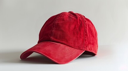 Plain red baseball cap isolated on a white background, copy space