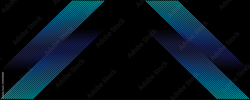 Leinwandbilder Abstract futuristic dark background with glowing blue green geometric lines design. Modern shiny blue geometric pattern with rectangular line pattern. Horizontal banner template overlay layer