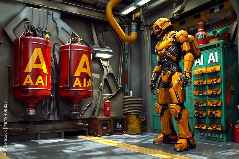 Poster ai maintenance crew in action within industrial settings, emphasizing teamwork in high tech operatio