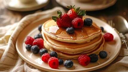 Fluffy Pancakes with berries plate
