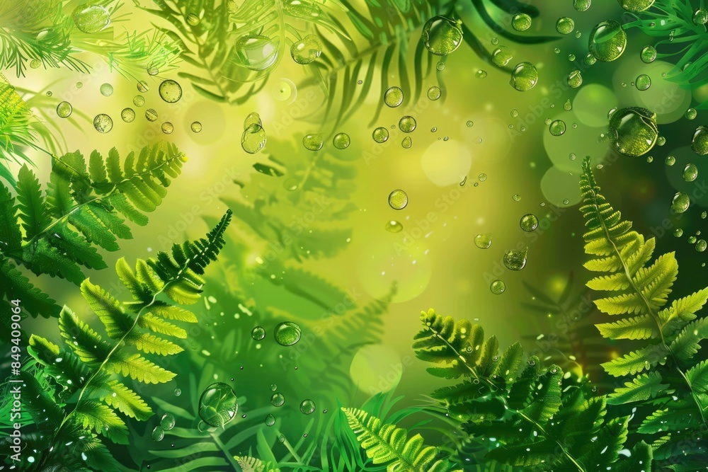 Canvas Prints Close-up of lush green plants with sparkling water droplets, perfect for nature-inspired designs and illustrations