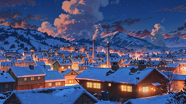 winter landscape with houses