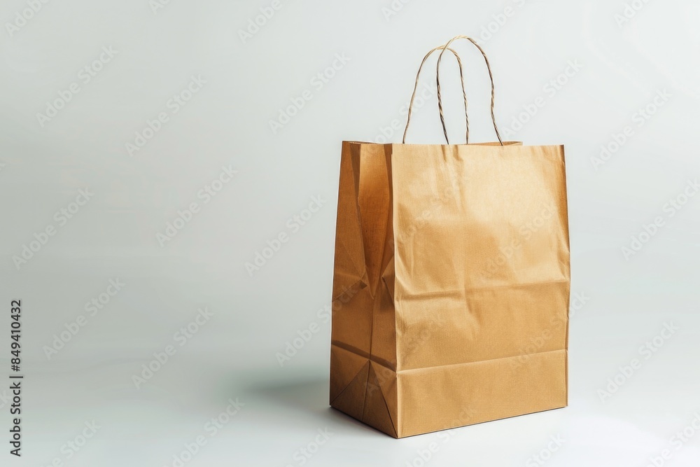 Poster A brown paper bag sitting on a table with a flat surface and possibly some objects in the background