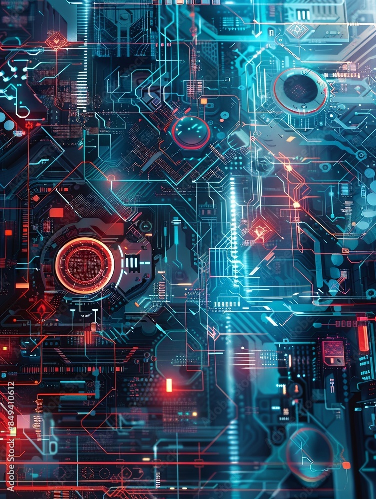 Poster Futuristic design of a digital network with cybersecurity shields, locks, and AI algorithms for protection, emphasizing the digital security landscape. Generative AI
