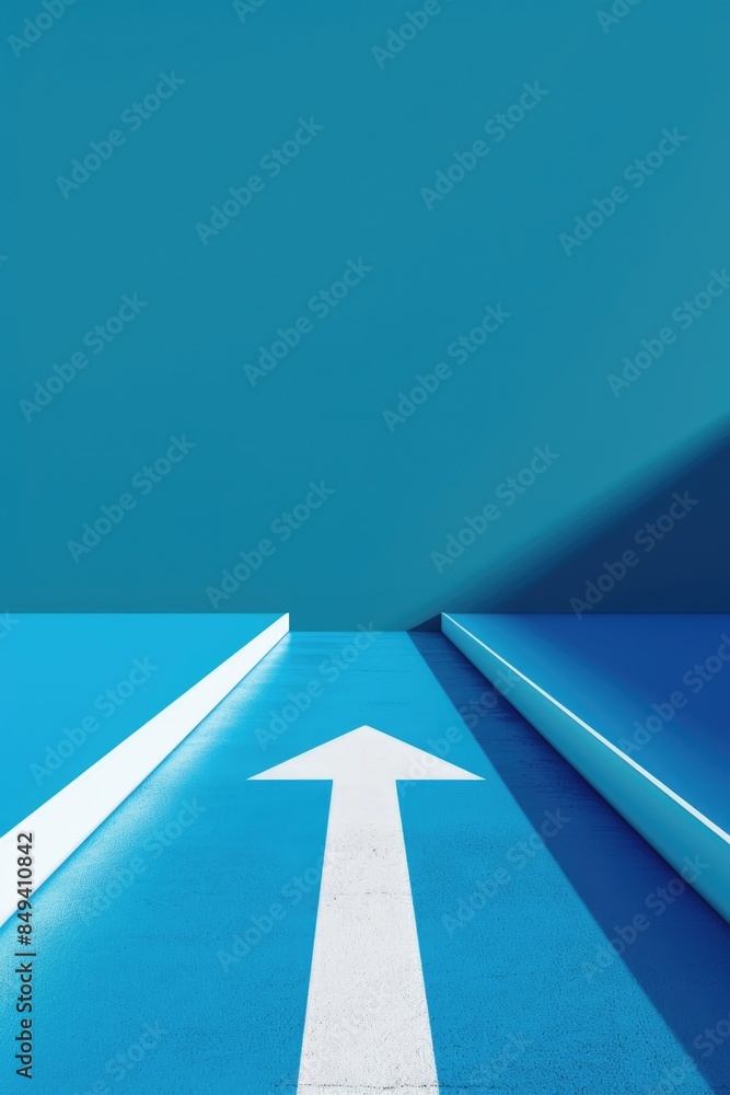 Poster a simple blue floor with a white arrow pointing direction