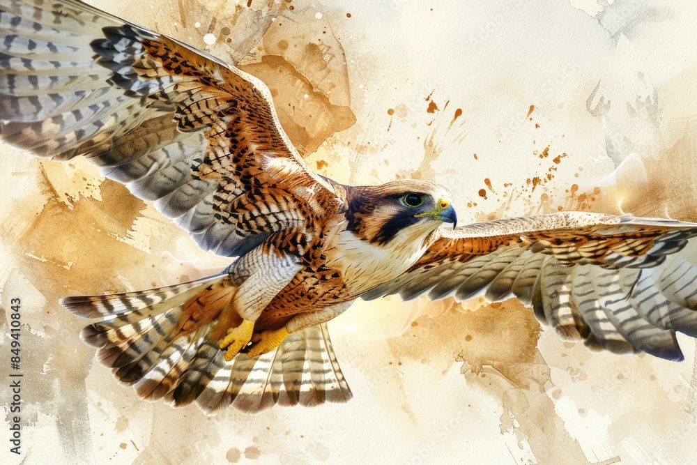 Sticker A majestic bird of prey in flight, depicted in a beautiful watercolor style