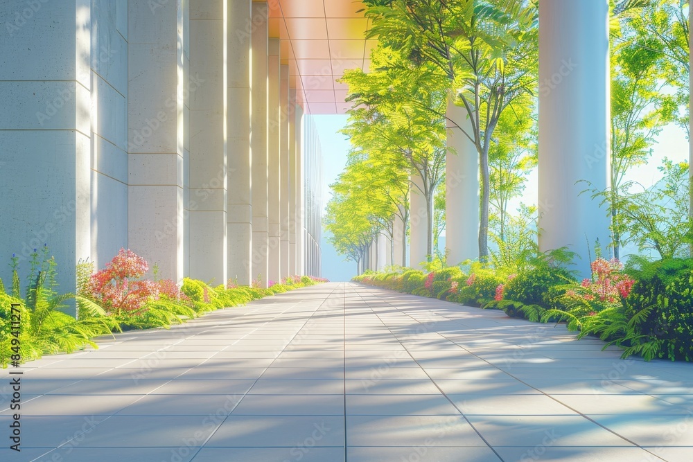 Poster a path in a park with trees and grass