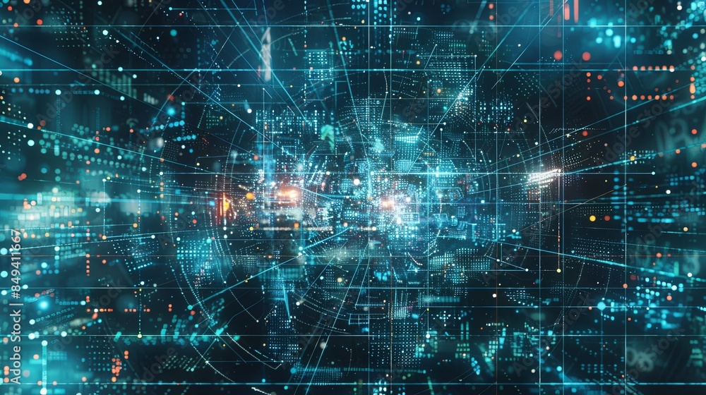 Poster An intricate and dynamic abstract visualization of big data, featuring massive information streams, complex graphs, and digital interfaces representing AI data processing. Generative AI