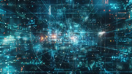 An intricate and dynamic abstract visualization of big data, featuring massive information streams, complex graphs, and digital interfaces representing AI data processing. Generative AI