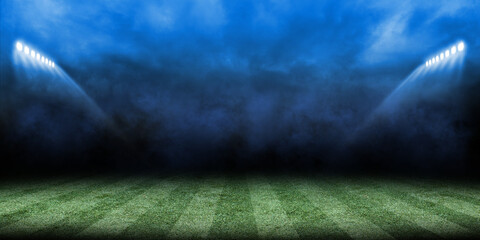Mysterious Soccer Field with Dark Clouds and Stadium Lights © arc4studio