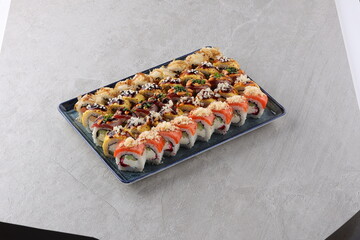 sushi set on the black stone